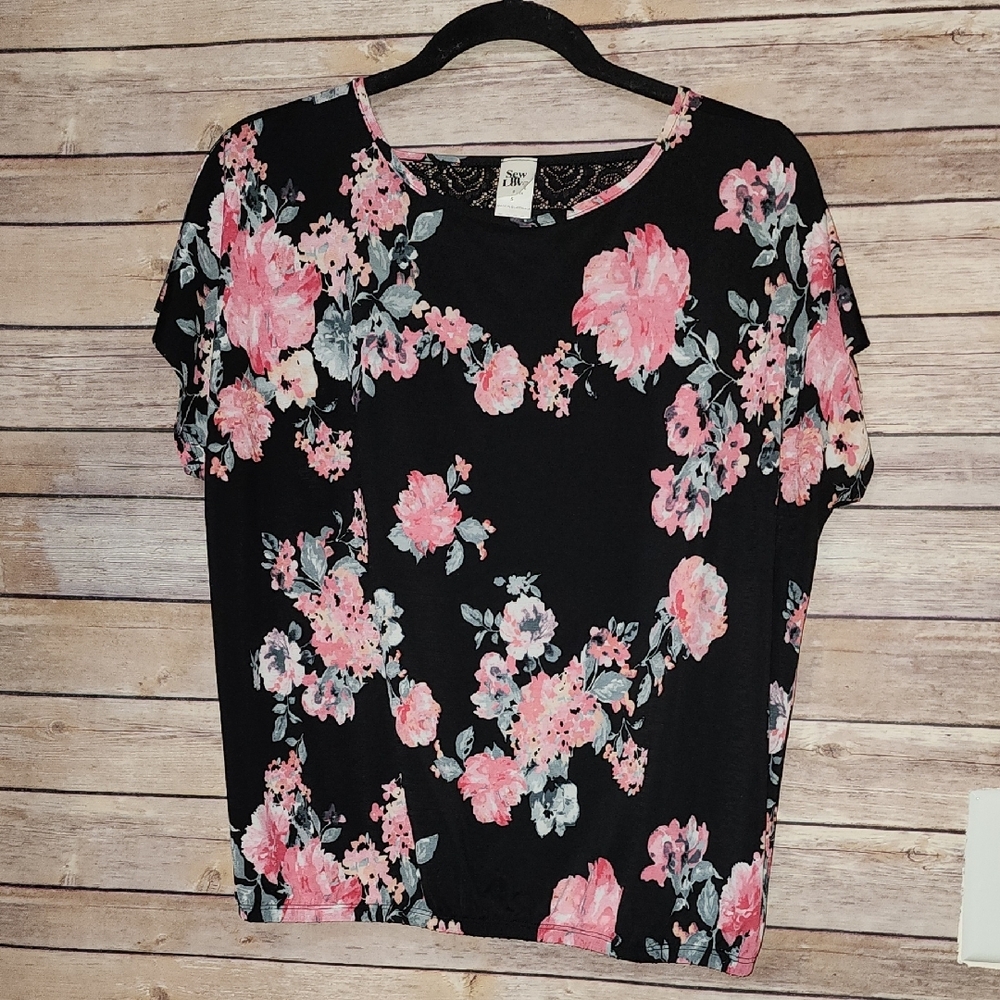 Sew In Love Floral Black and Pink Top